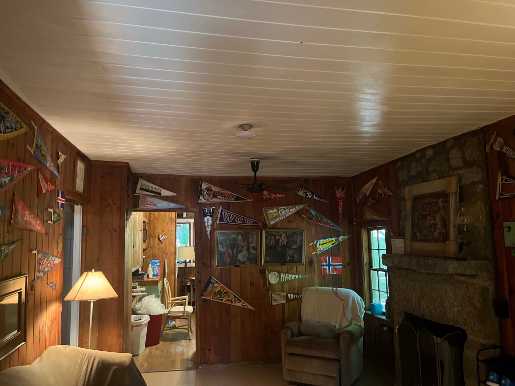 Rustic Cabin Update: Painting the Wooden Ceiling